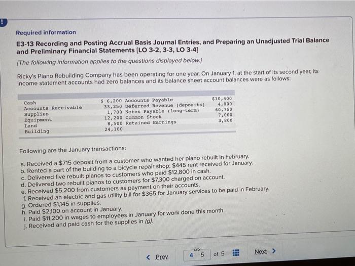  ! Required information E3-13 Recording and Posting Accrual Basis Journal Entries,
