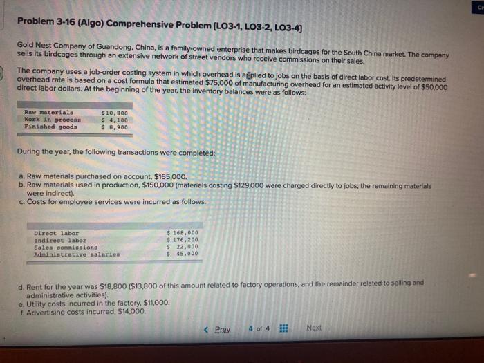  Problem 3-16 (Algo) Comprehensive Problem (LO3-1, LO3-2, L03-4) Gold Nest Company