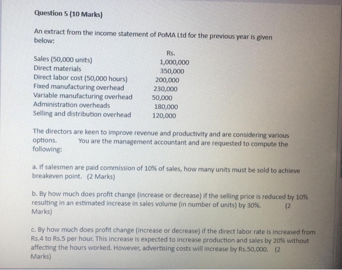  Question 5 (10 Marks) An extract from the income statement of