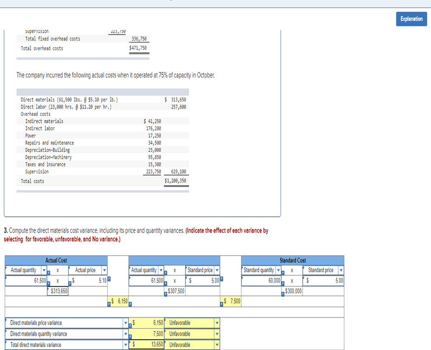 update Antuan Company's standards. a) Material price: Management is negotiating an exclusive
