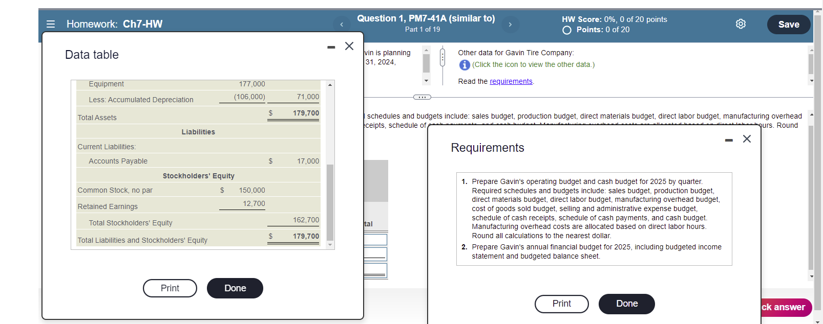  = Homework: Ch7-HW Data table Equipment Less: Accumulated Depreciation Total Assets