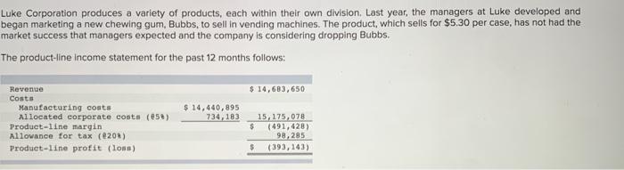 even on the product? c. Suppose Luke has a requirement that all