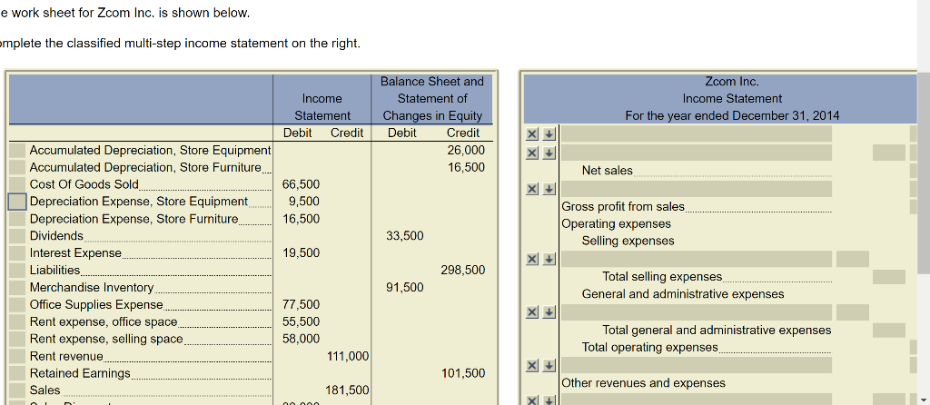 e work sheet for Zcom Inc. is shown below. mplete the