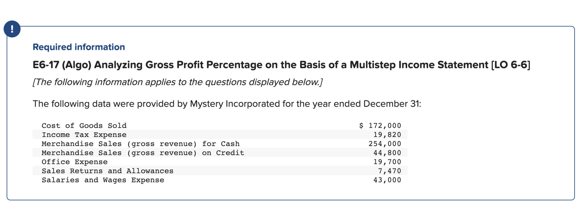 MYSTERY INCORPORATED Income Statement For the Year Ended December 31 Net Sales