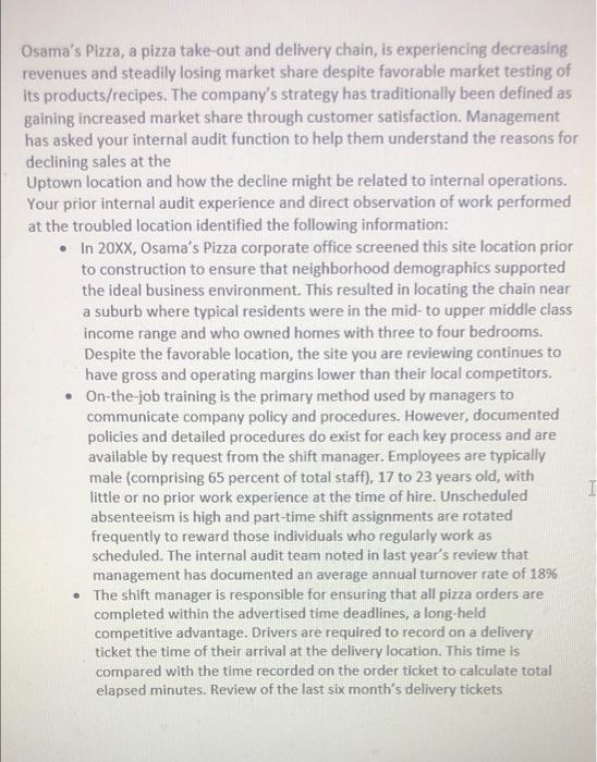 solve this question as soon as possible!! Osama's Pizza, a pizza take-out