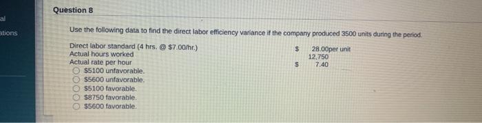  Question 8 ations Use the following data to find the direct