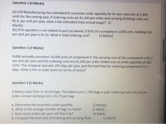  solve all questions please Question 2 (4 Marks) (a) CFR Manufacturing