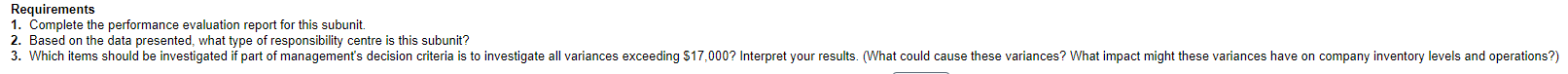  Requirements 1. Complete the performance evaluation report for this subunit. 2.