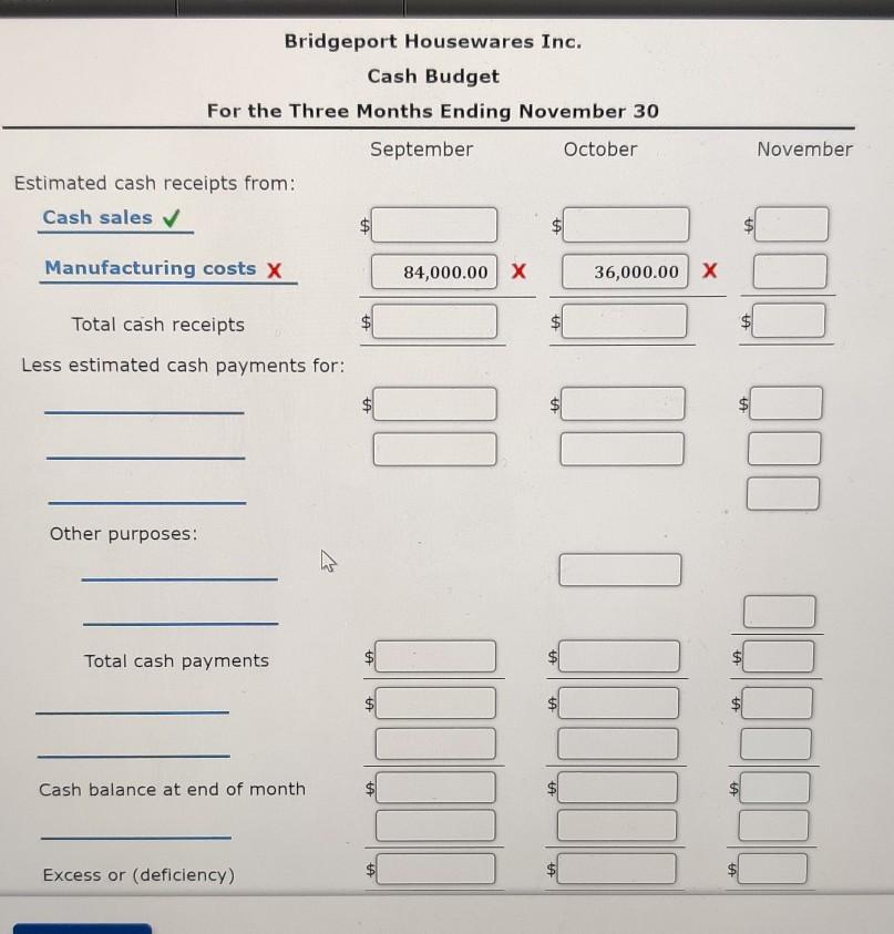 incorrect so please answer it correctly Cash Budget The controller of Bridgeport