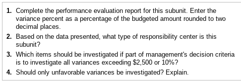 center is this subunit? What type of responsibility center is this unit?