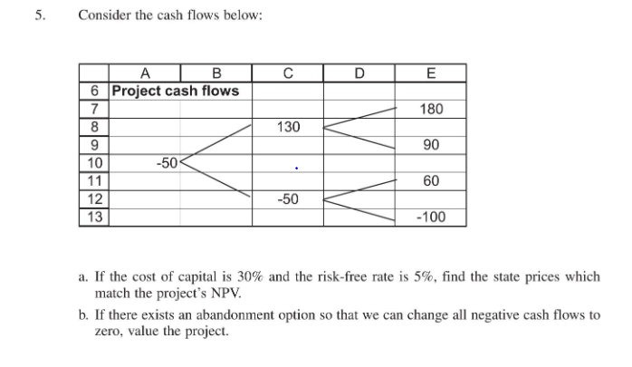  Please solve in excel. 5. Consider the cash flows below: .