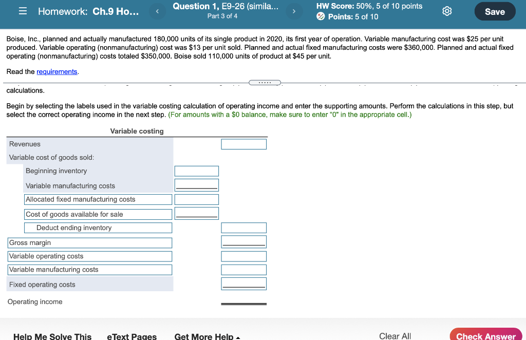 E Homework: Ch.9 Ho... Question 1, E9-26 (simila... Part 3 of