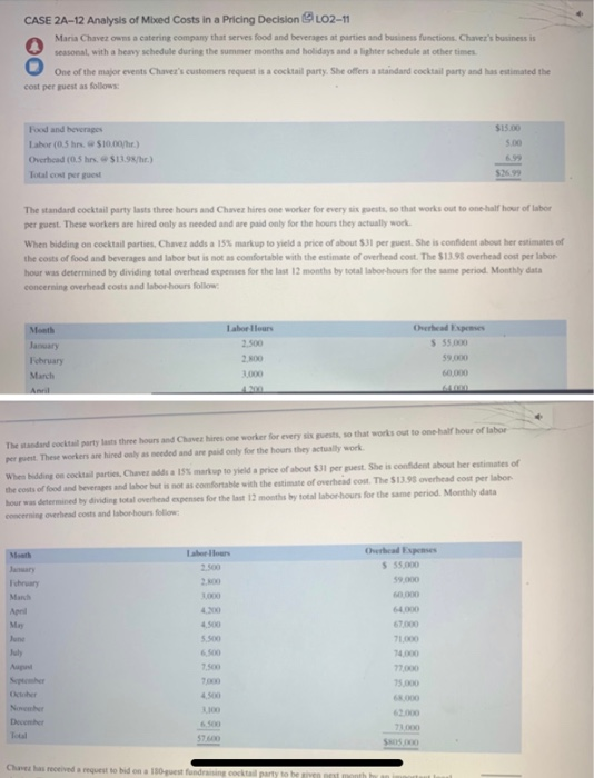 Prepare a rough scattergraph plot on note paper that puts labor-hours on