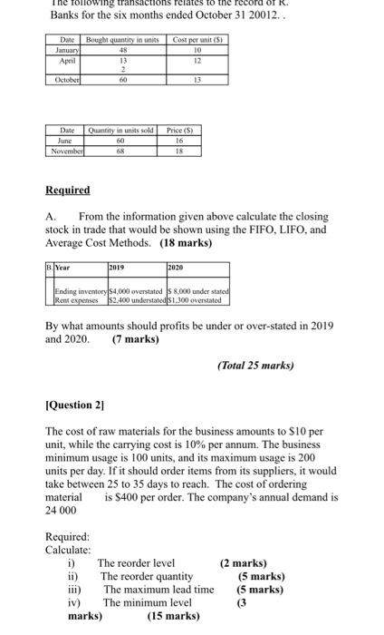 i dont need the answer for 1 A . following Banks for