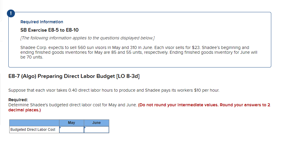 ! Required Information SB Exercise E8-5 to E8-10 [The following information