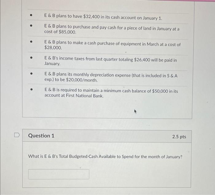E & B Manufacturing's budget director, has received budget information from several