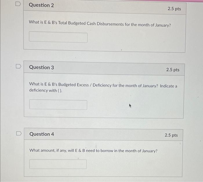 managers and is preparing the company's cash budget. January Collections from sales