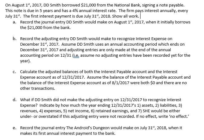 On August 14, 2017, DD Smith borrowed $21,000 from the National