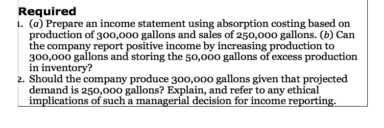 reporting, absorption costing, and managerial ethics C1 Pool Pro produces and sells