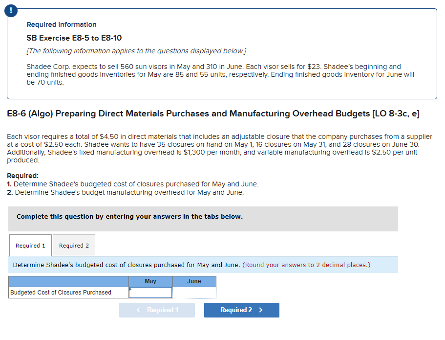 ! Required Information SB Exercise E8-5 to E8-10 [The following information