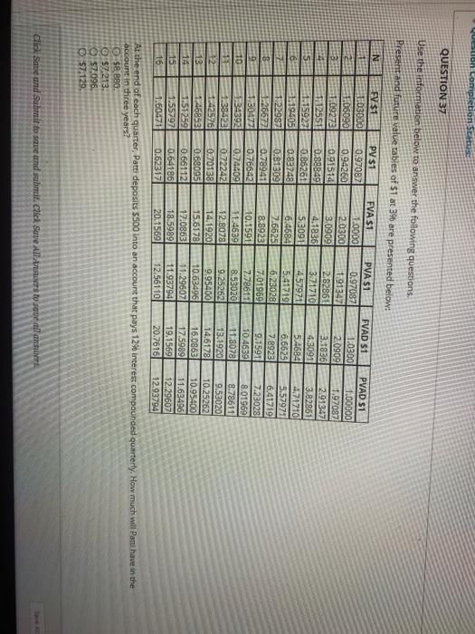  question completion Status QUESTION 37 Use the information below to answer
