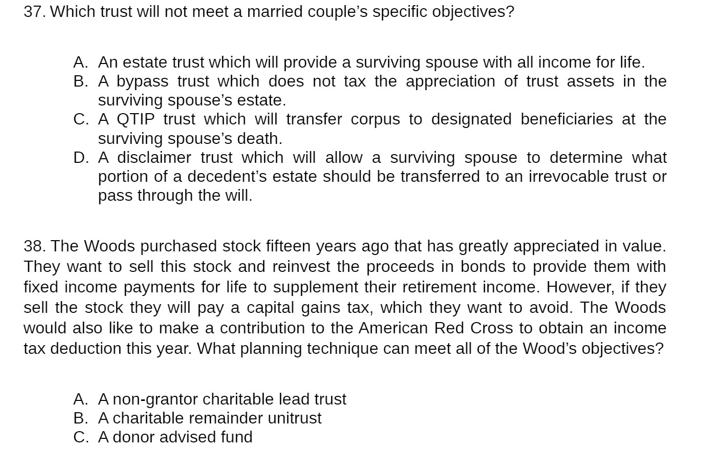 37. Which trust will not meet a married couple's specific objectives?