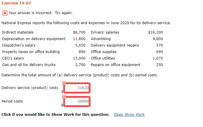  Exercise 19-07 X] your answer is incorrect. Try again. National Express