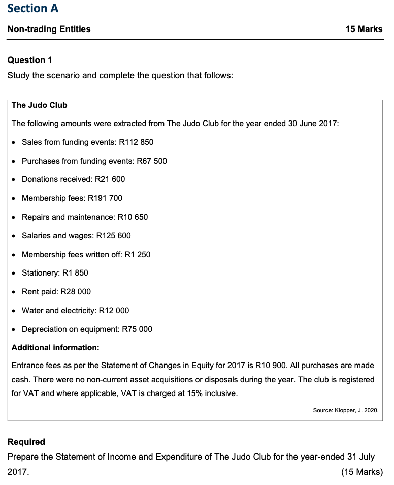  Section A Non-trading Entities 15 Marks Question 1 Study the scenario