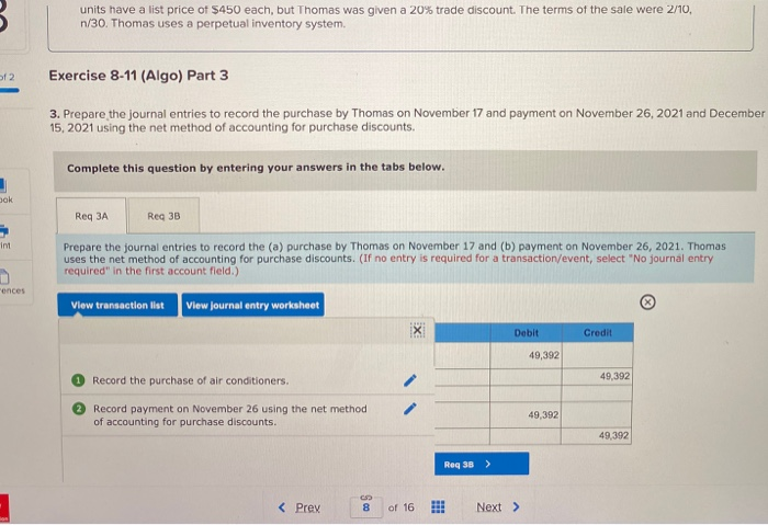 purchase discounts; the gross method and the net method compared [LO8-3) (The