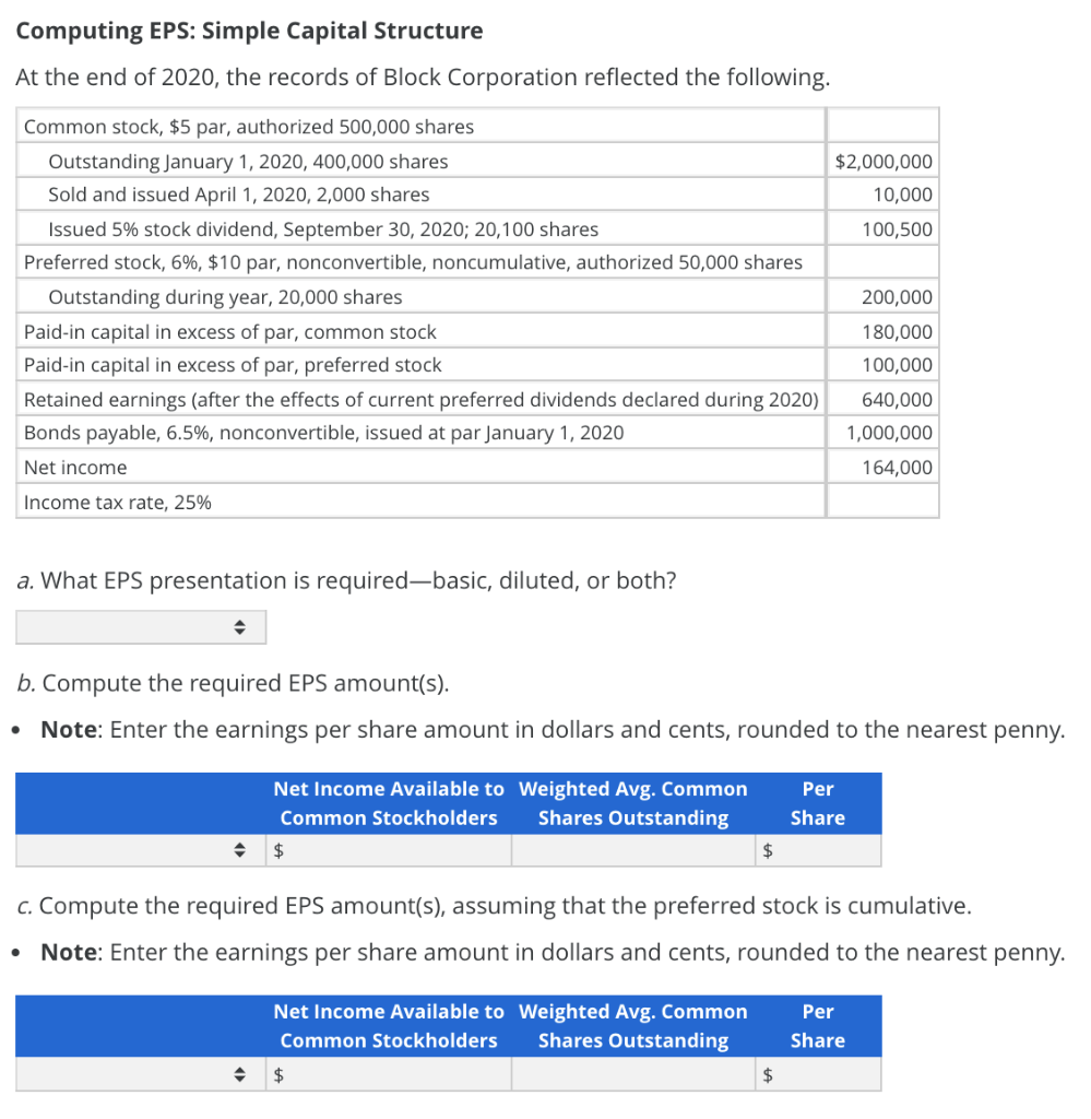 1. 2. Computing EPS: Simple Capital Structure At the end of 2020,