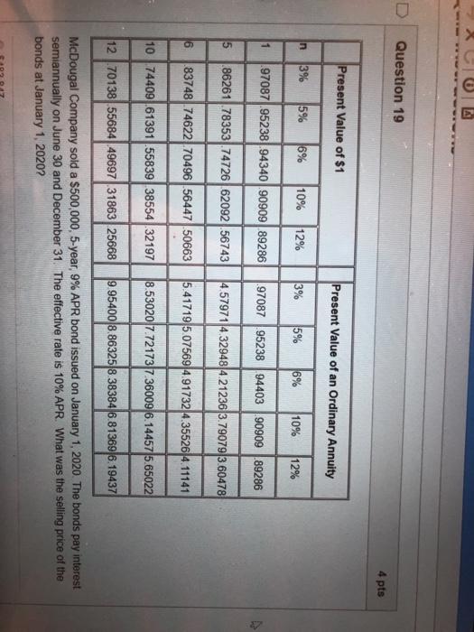 at 10.02pm Quiz Instructions Question 18 4 pts Present Value of $1