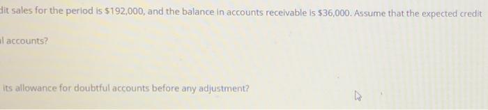 of credits for the period is 192,000, and the balance in accounts