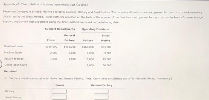  (Appendix 48) Direct Method of Support Department Cost Allocation Stevenson Company