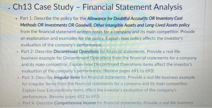 part 1 Ch13 Case Study - Financial Statement Analysis Part 1: Describe