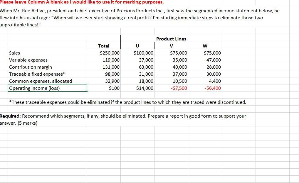  Please leave Column A blank as I would like to use