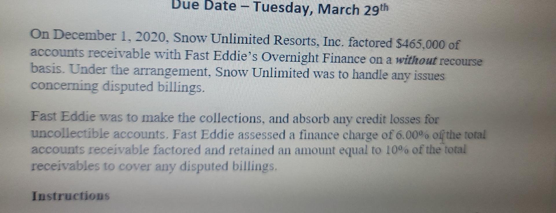  answer only part (e) Due Date - Tuesday, March 29th On
