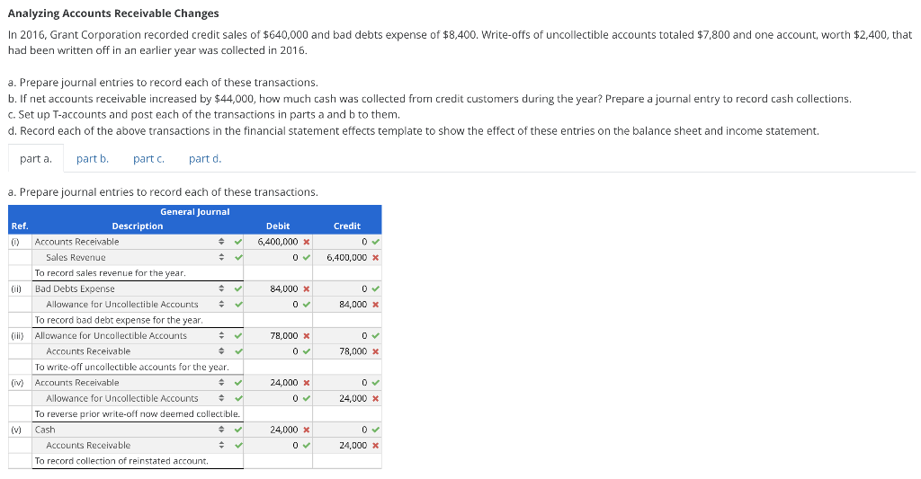 Need help with part A please Analyzing Accounts Receivable Changes In