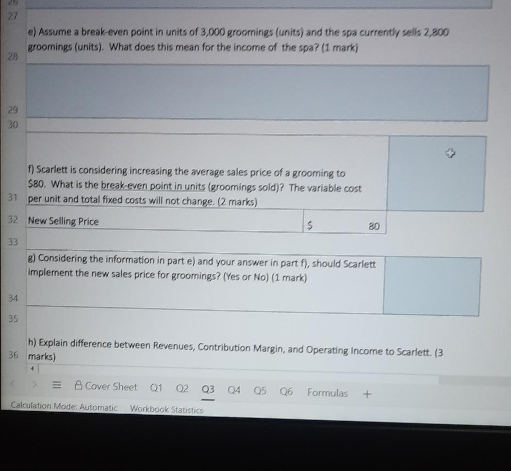 in Edmonton, mostly offering groomings. She estimates the following revenue and costs