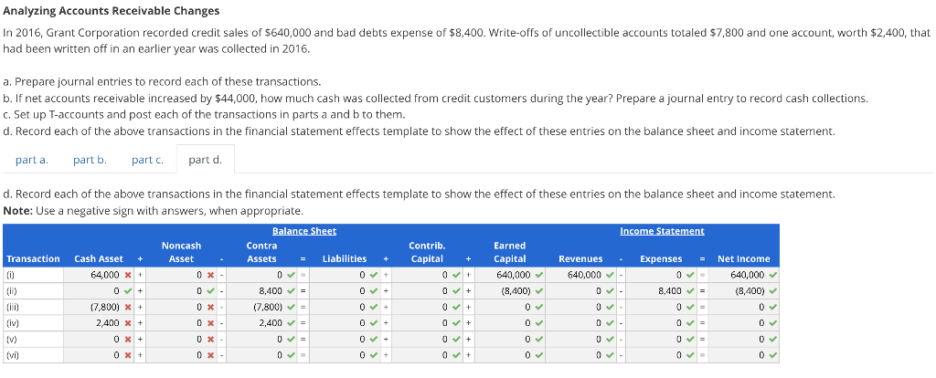  Need help with part D specifically please Analyzing Accounts Receivable Changes