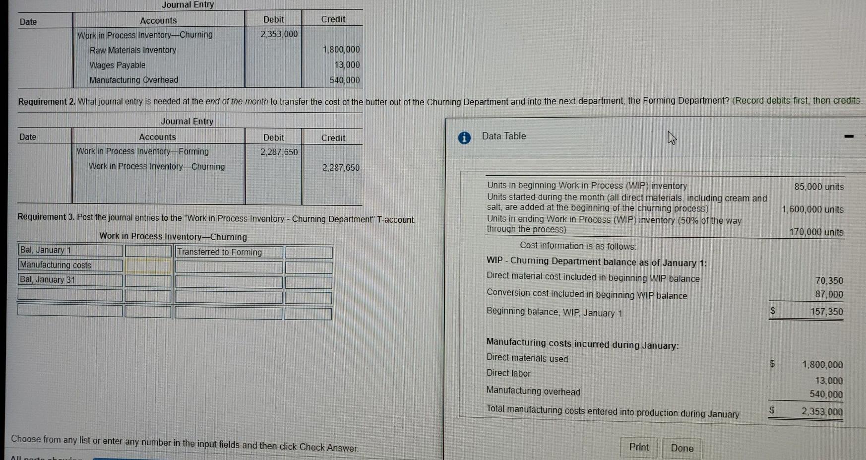 Journal Entry Date Debit Credit 2,353,000 Accounts Work in Process Inventory-Churning
