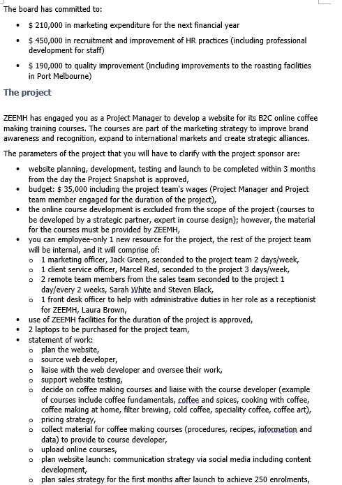 project). c) Identify any other projects that have been undertaken in the