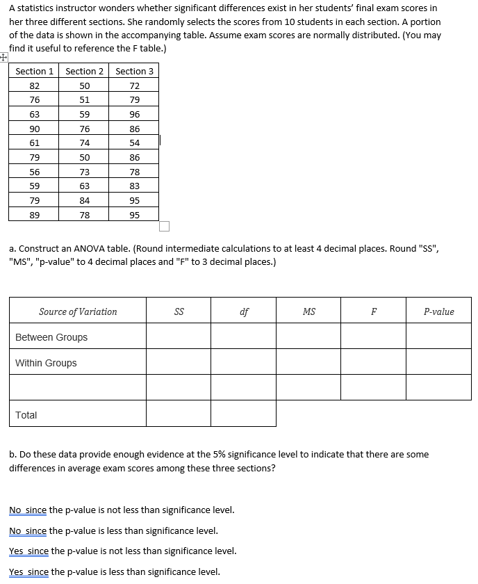  . statistics instructor wonders whether signicant differences exist in her students\"