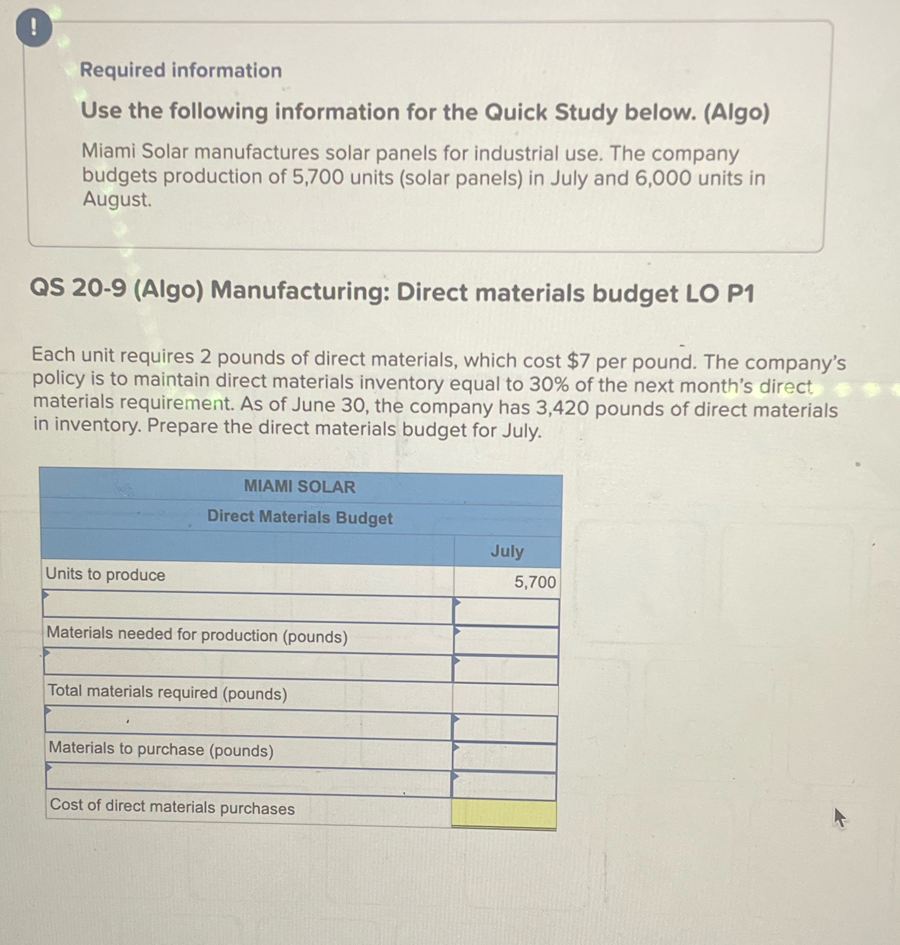 Required information Use the following information for the Quick Study below.