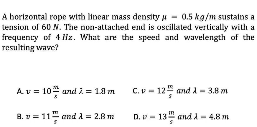 A horizontal rope with linear mass density n = 0.5 kg/m