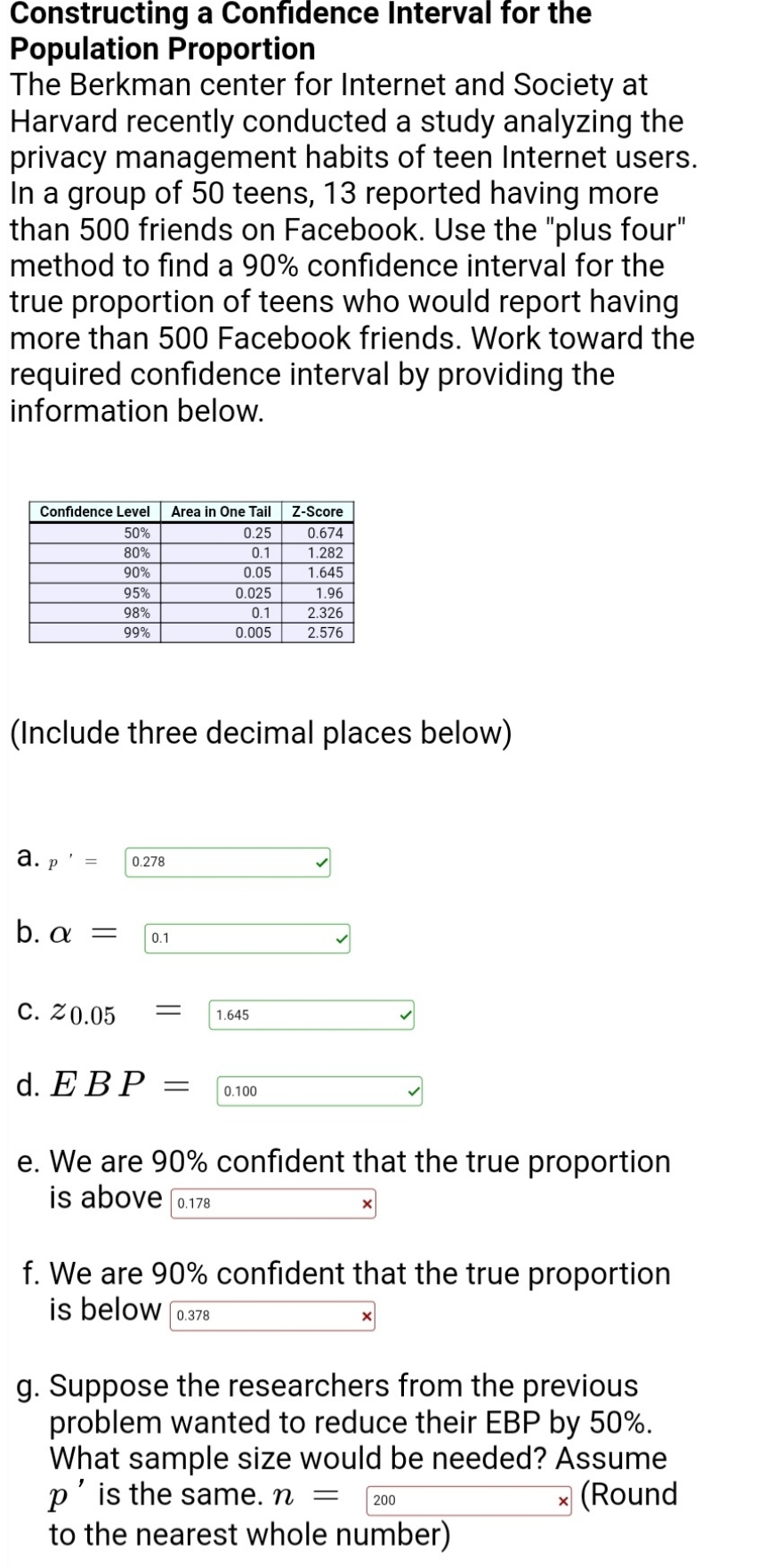 What am I missing on e,f,g. please help with CORRECT answer Constructing