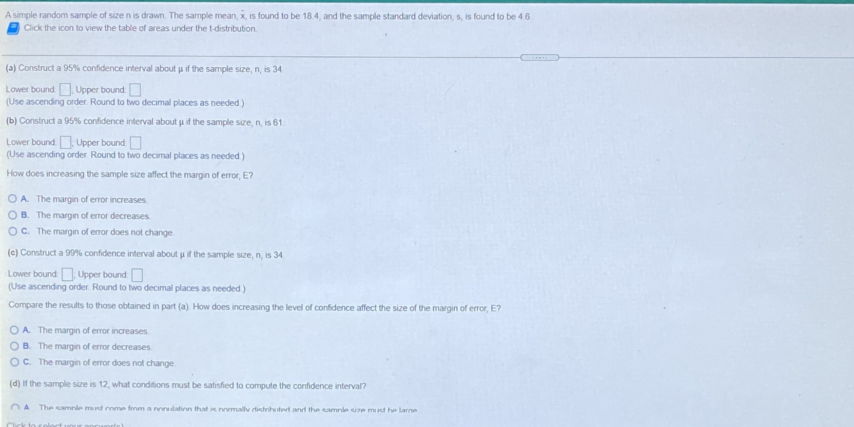 A simple random sample of size n is drawn. The sample
