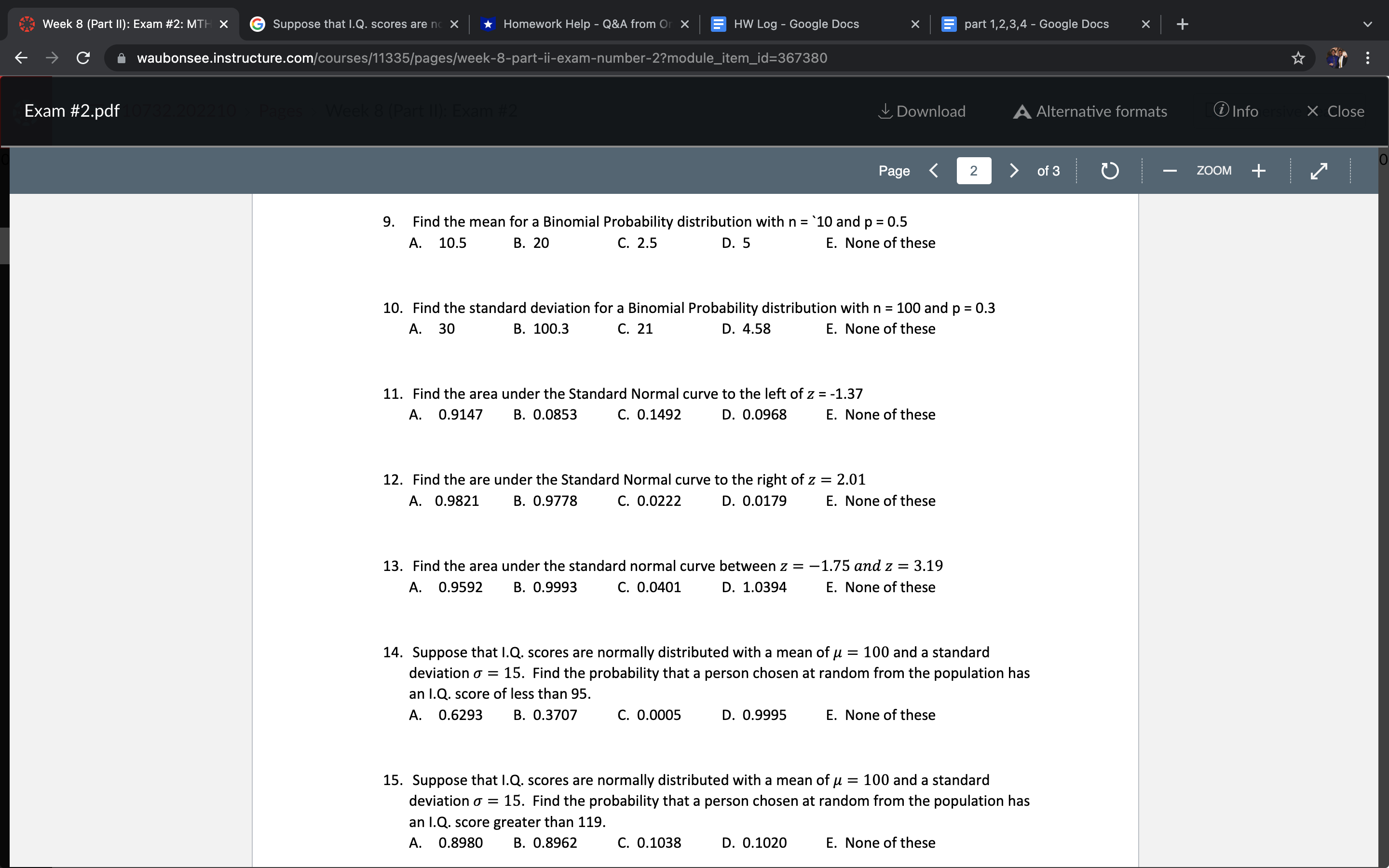 C. 1.2 D. 0.8 E. None ofthese Find the variance 0'2 for