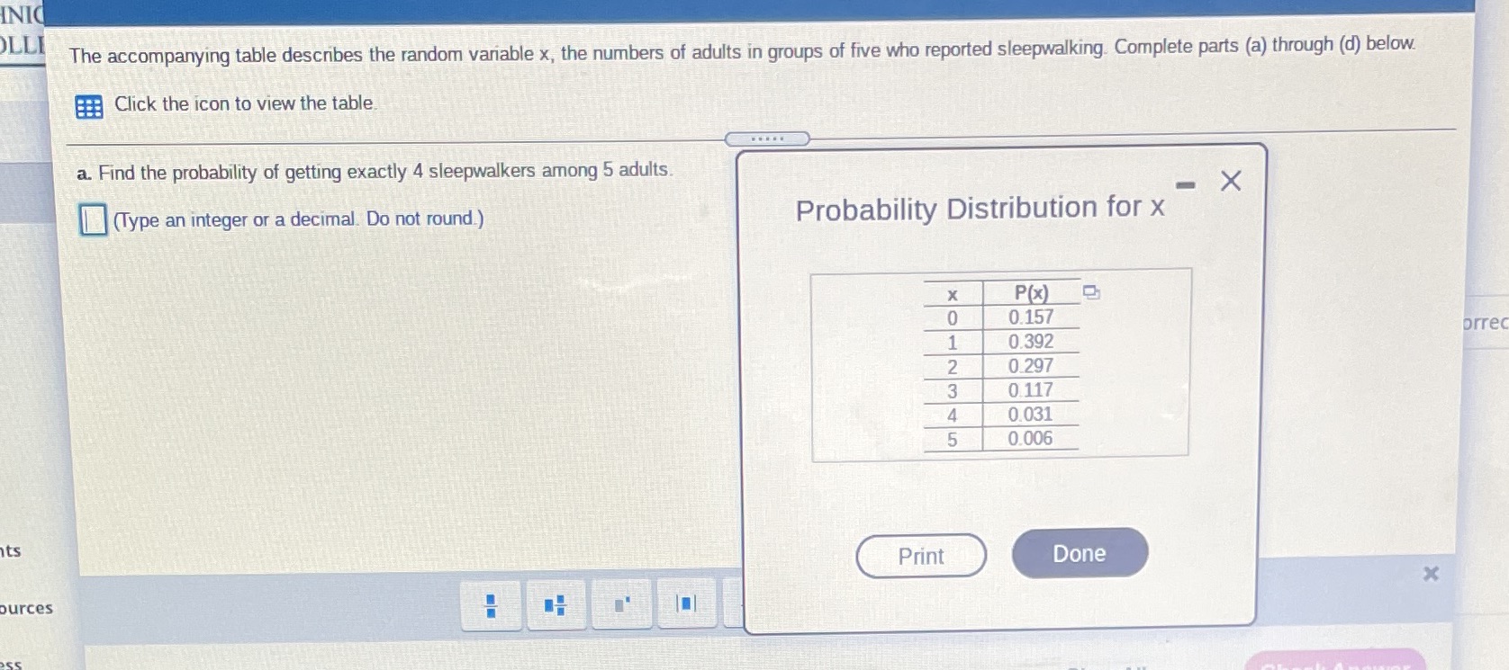 #17 INIC LLI The accompanying table describes the random variable x, the