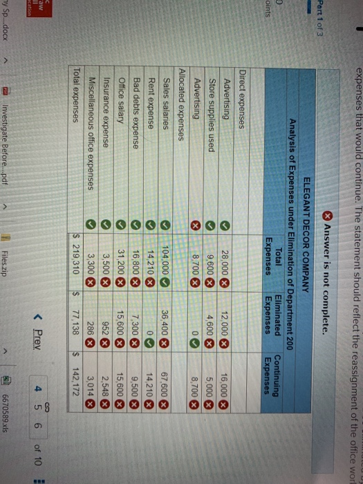 Elegant Decor Company's management is trying to decide whether to eliminate Department