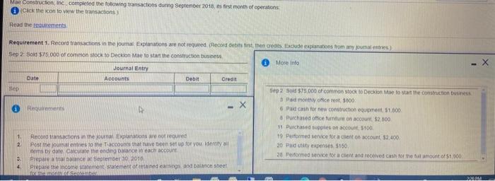 1 For each transaction Show determine the accounts affected the type of